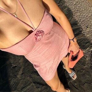 Reformation Mairwen Linen Dress in Babygirl Color